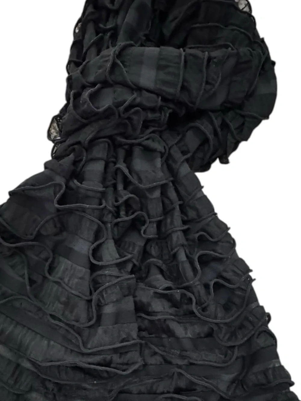 CHRISTOPHER & BANKS Textured Ruffle Scarf 11” x 72” Black EUC